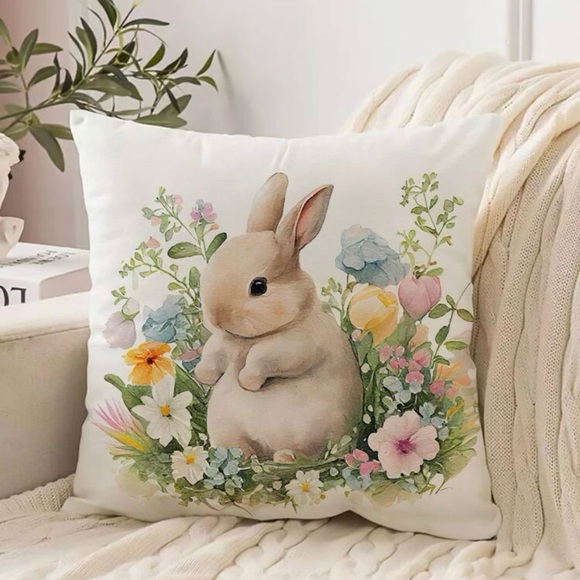 Easter Rabbit Floral Pillow Cover - Picture 1 of 4